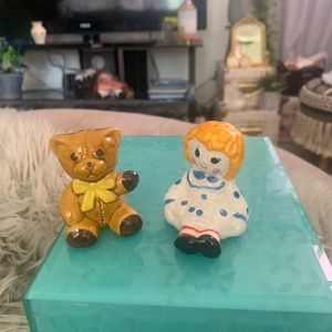 Avon Raggedy Ann and teddy bear salt and pepper shakers